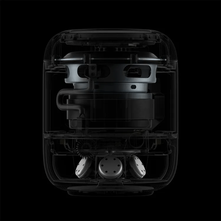 Una imagen que muestra los componentes internos del HomePod de segunda generación de Apple.